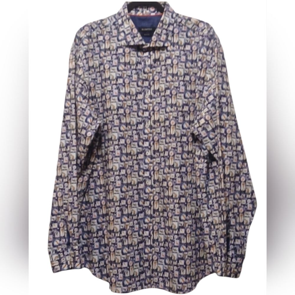 Bugatchi - NWOT, Navy Blue, Geometric Print Of Different Animals, - Picture 3 of 9